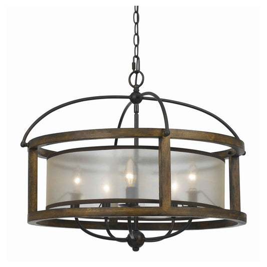 Chandelier | 5 Bulb | Round Frame | Organza Shade | Brown