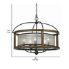 5 Bulb Round Chandelier with Wooden Frame and Organza Striped Shade Brown By Casagear Home BM223597