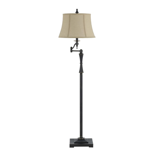 Metal Body Floor Lamp with Fabric Tapered Bell Shade, Beige and Black By Casagear Home