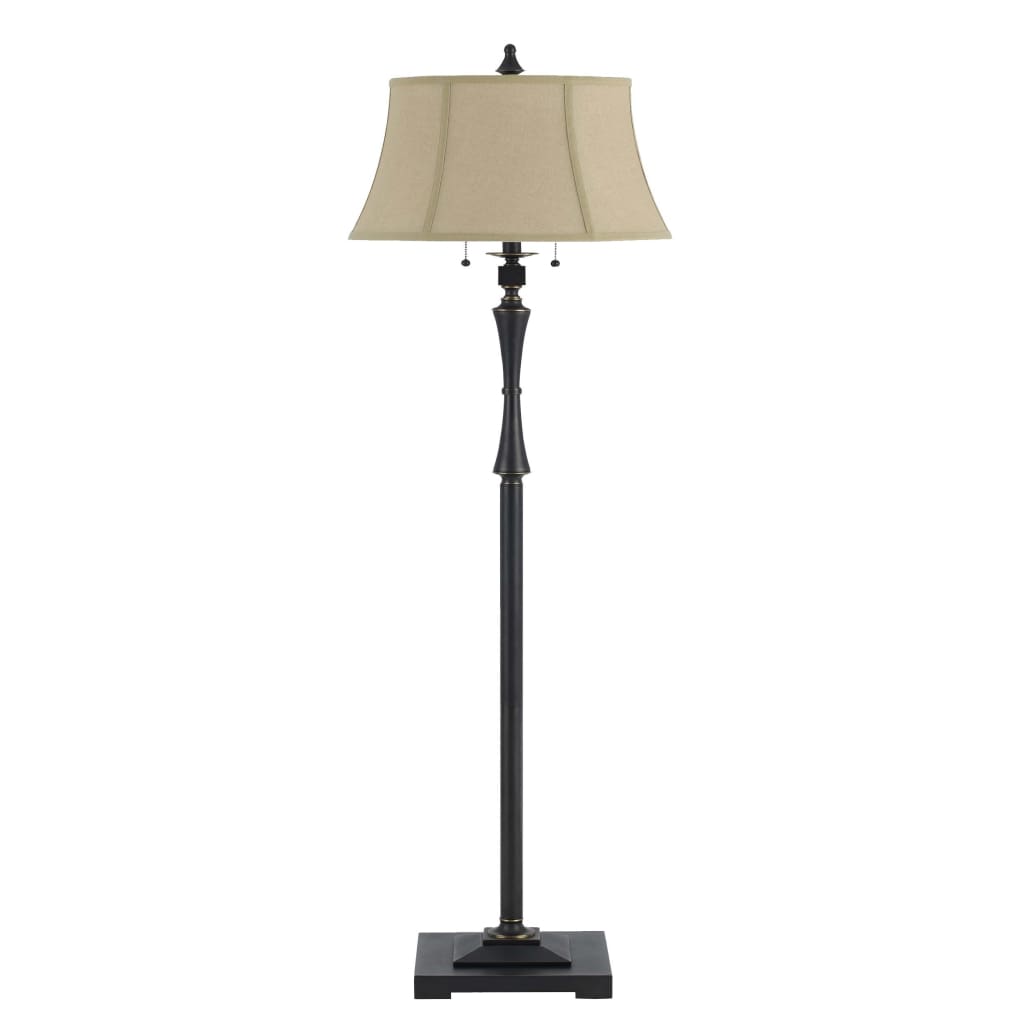 Floor Lamp | Fabric Bell Shade | Black & Beige