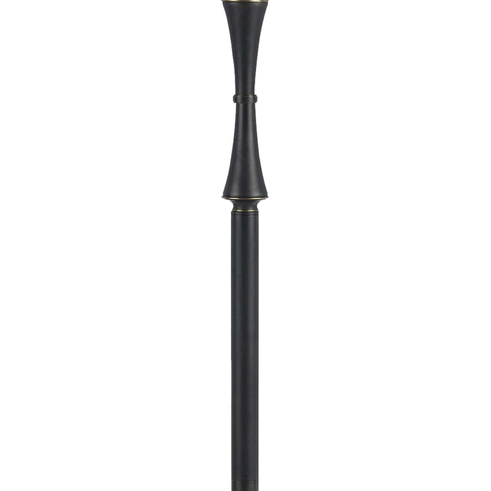 Metal Body Floor Lamp with Fabric Tapered Bell Shade Black and Beige By Casagear Home BM223603