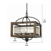 4 Bulb Semi Flush Pendant with Wooden Frame and Organza Striped Shade,Brown By Casagear Home BM223620