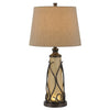 Table Lamp | 3 Way | Frosted Glass Body | Fabric Shade | Light Brown