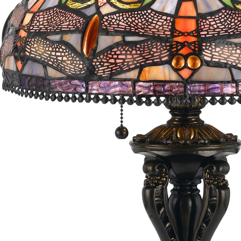 Tiffany Table Lamp with Metal Body and Dragonfly Design Shade Multicolor By Casagear Home BM223629
