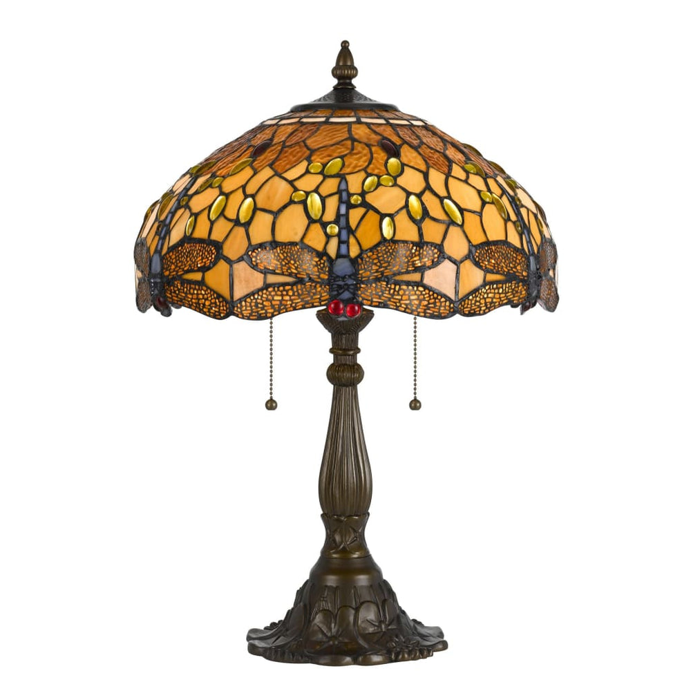 Tiffany Table Lamp | 2 Bulb | Dragonfly Shade | Multicolor