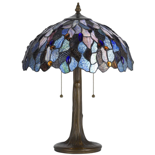 2 Bulb Tiffany Table Lamp with Mosaic Design Shade, Multicolor By Casagear Home