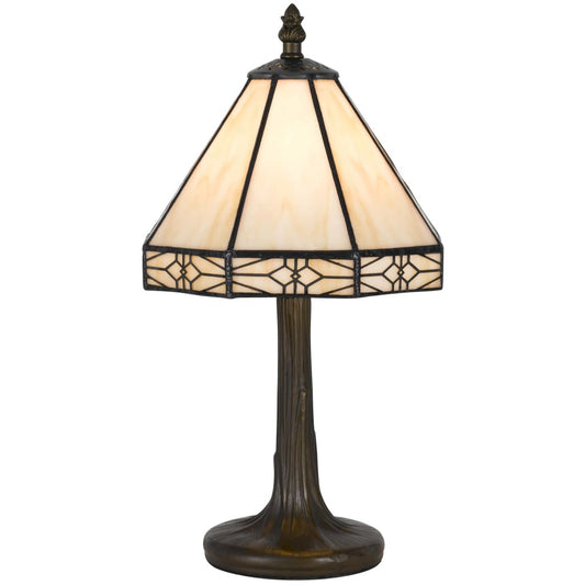 Tree Like Metal Body Tiffany Table lamp with Conical Shade,Beige and Bronze By Casagear Home