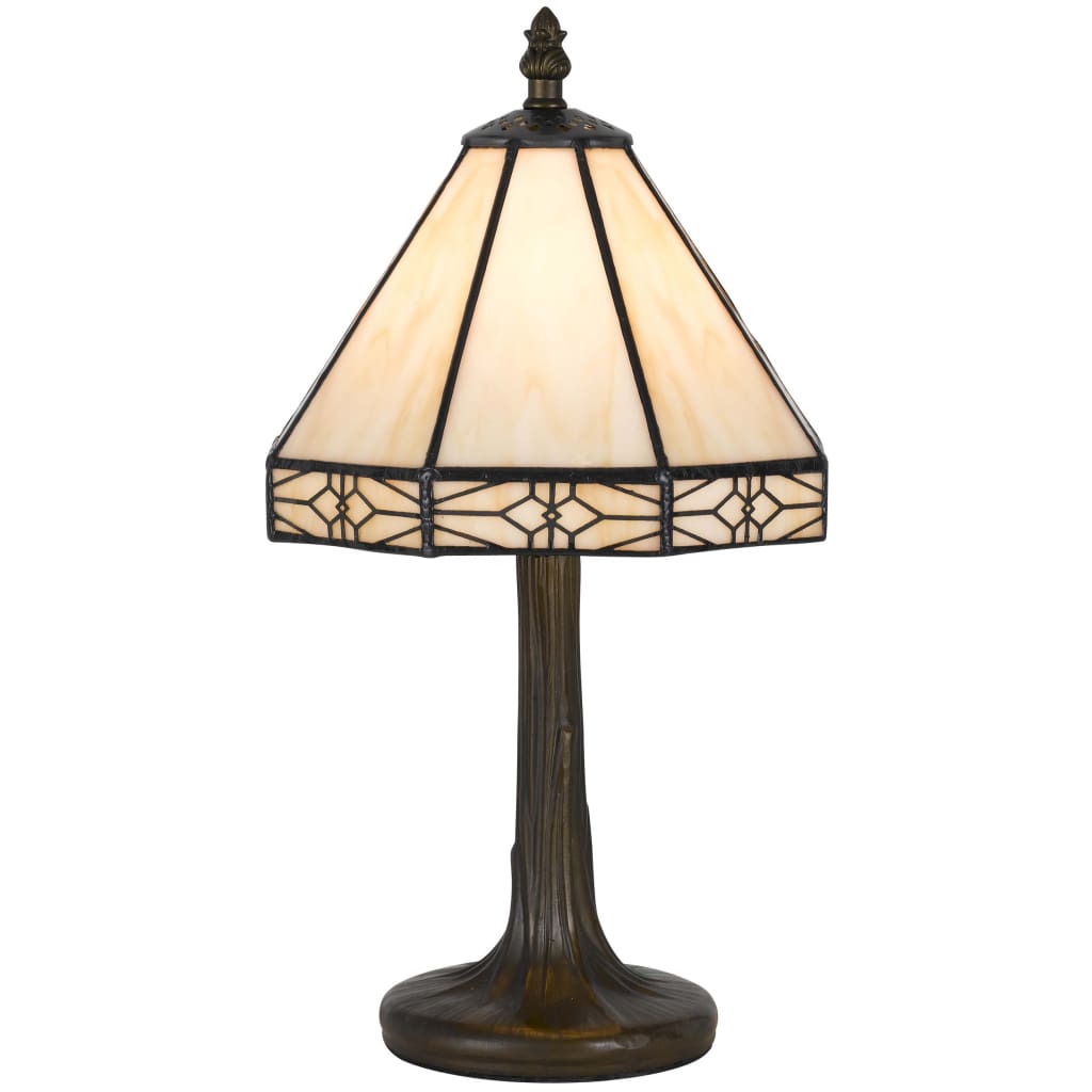 Tiffany Table Lamp | Tree Body | Conical Shade | Beige & Bronze