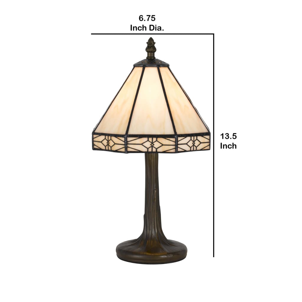 Tree Like Metal Body Tiffany Table lamp with Conical Shade,Beige and Bronze By Casagear Home BM223640