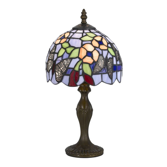 Metal Body Tiffany Table Lamp with Butterfly Design Shade, Multicolor By Casagear Home