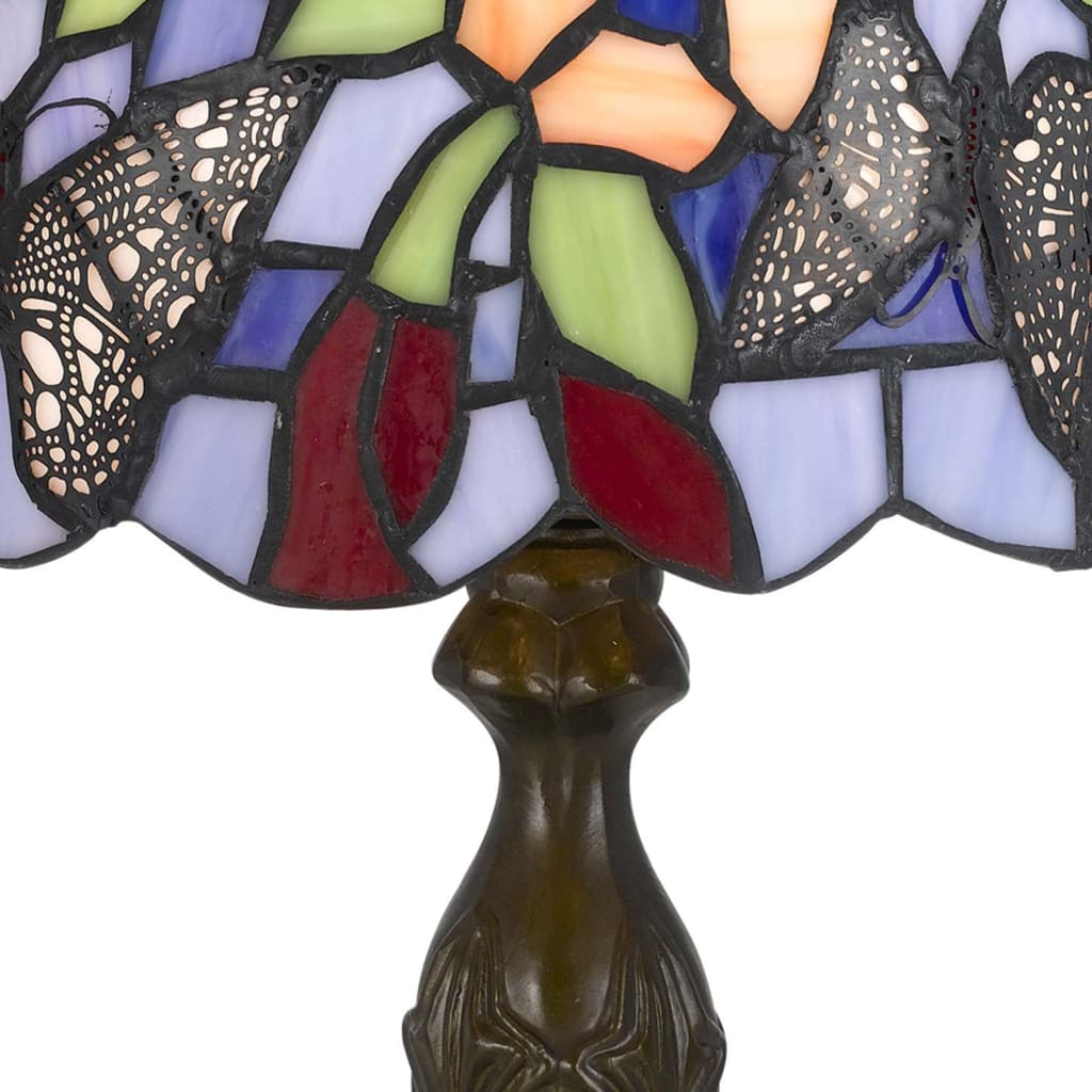 Metal Body Tiffany Table Lamp with Butterfly Design Shade Multicolor By Casagear Home BM223641