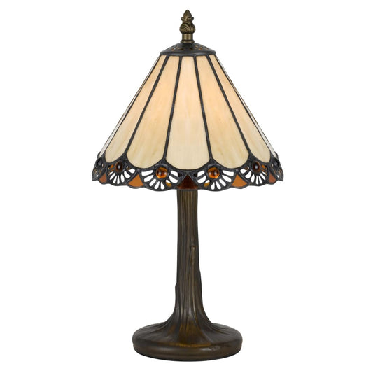 Tree Like Metal Body Tiffany Table lamp with Conical Shade,Bronze and Beige By Casagear Home