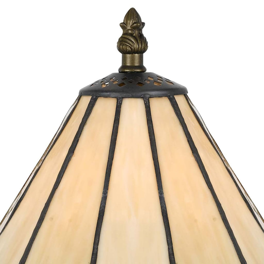 Tree Like Metal Body Tiffany Table lamp with Conical Shade,Bronze and Beige By Casagear Home BM223643