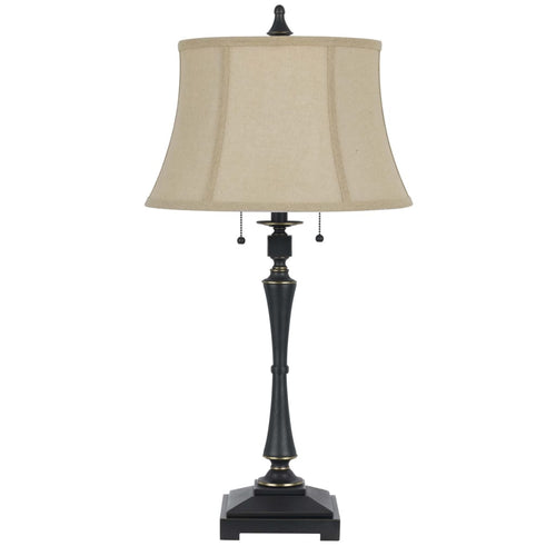 Table Lamp | Fabric Bell Shade | Beige & Black