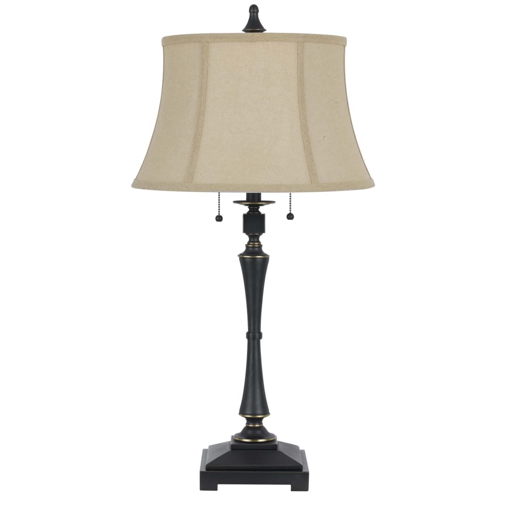 Metal Body Table Lamp with Fabric Tapered Bell Shade, Beige and Black By Casagear Home