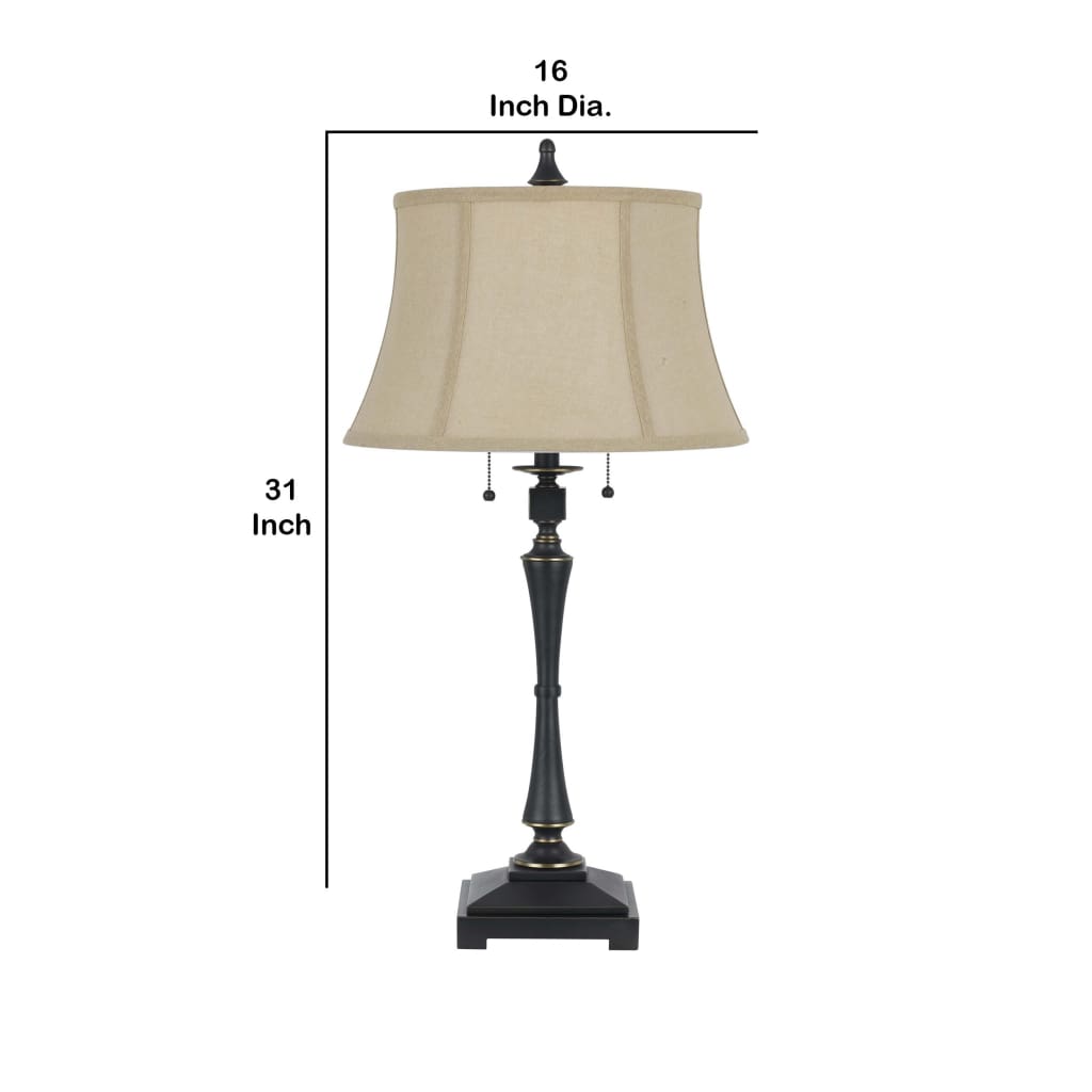 Metal Body Table Lamp with Fabric Tapered Bell Shade Beige and Black By Casagear Home BM223689