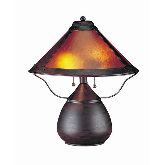Pot Bellied Metal Body Table Lamp with Conical Mica Shade, Bronze By Casagear Home