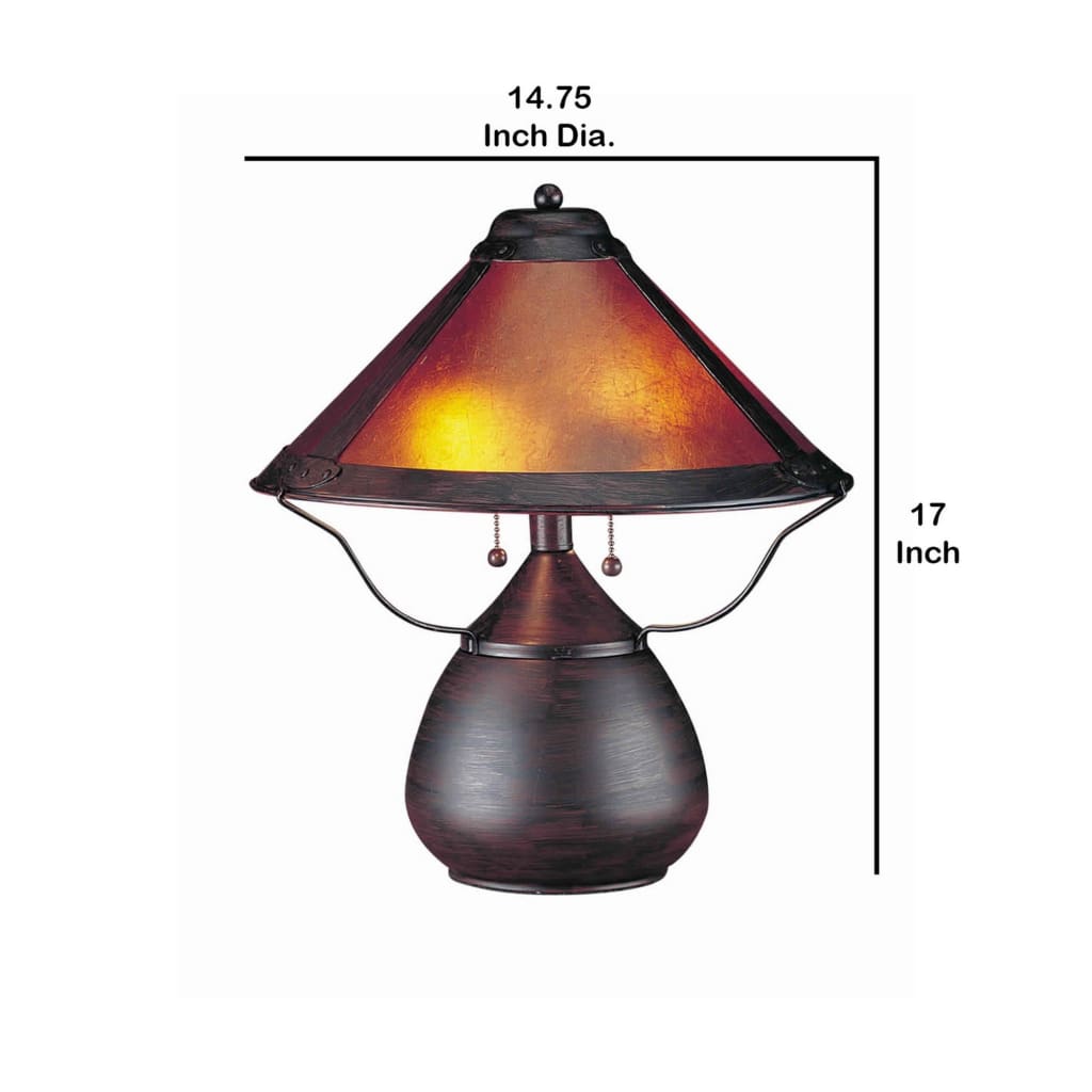Pot Bellied Metal Body Table Lamp with Conical Mica Shade Bronze By Casagear Home BM223691