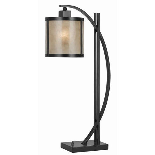 60 Watt Table Lamp with Metal Body and Mica Drum Shade, Black By Casagear Home
