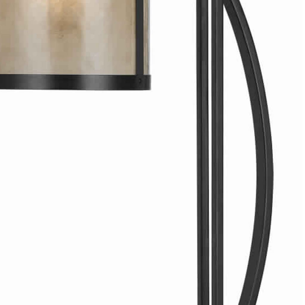 60 Watt Table Lamp with Metal Body and Mica Drum Shade Black By Casagear Home BM223695