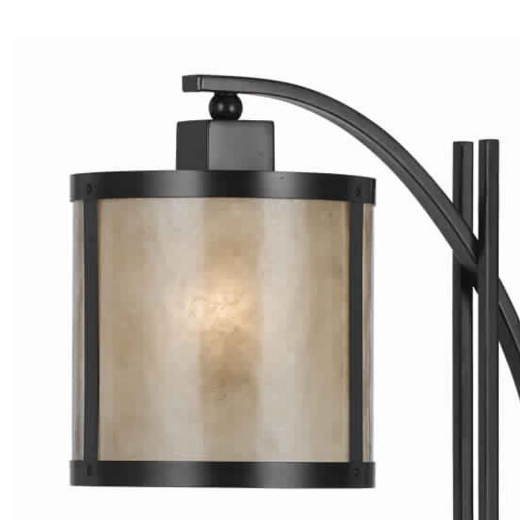 60 Watt Table Lamp with Metal Body and Mica Drum Shade Black By Casagear Home BM223695