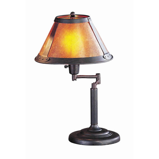 Metal Body Swing Arm Table Lamp with Conical Mica Shade, Bronze By Casagear Home
