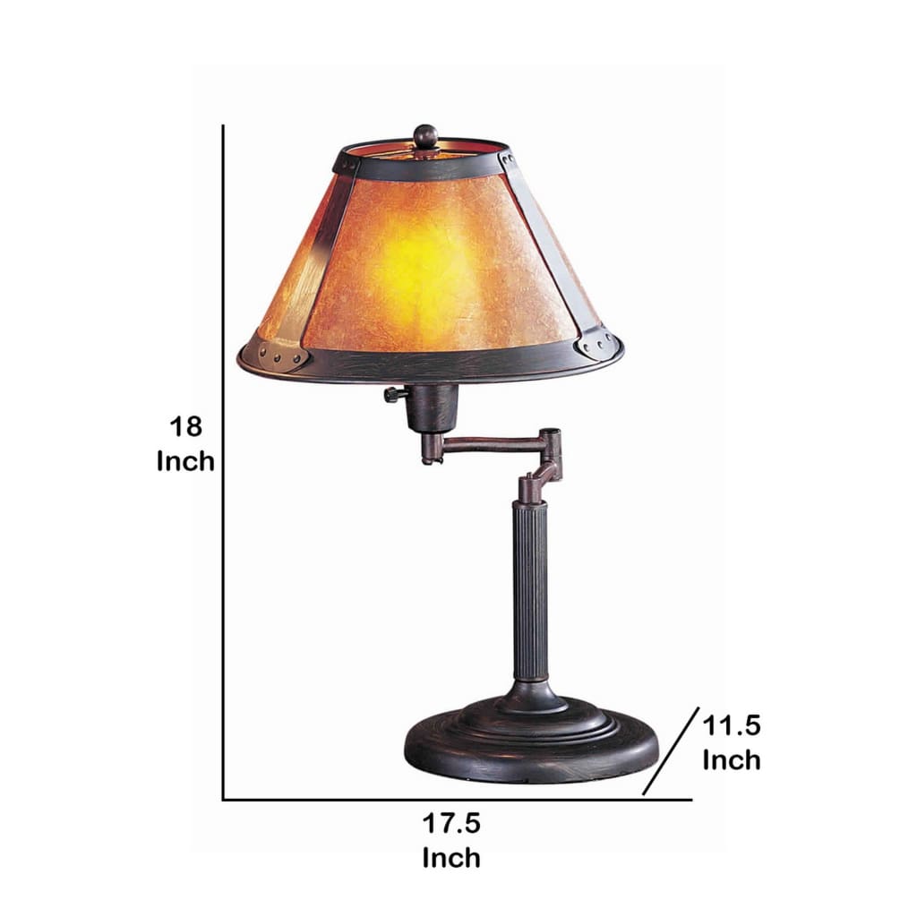 Metal Body Swing Arm Table Lamp with Conical Mica Shade Bronze By Casagear Home BM223703