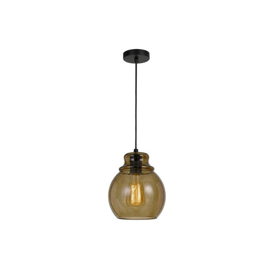 Round Glass Shade Pendant Lighting with Canopy and Hardwired Switch, Brown By Casagear Home