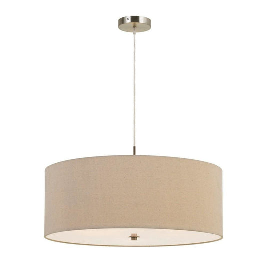 60W x 3 Drum Shade Pendant Fixture, Beige and Silver By Casagear Home