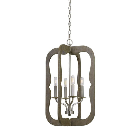Pendant Fixture | Wood Frame | Chain | Distressed Brown
