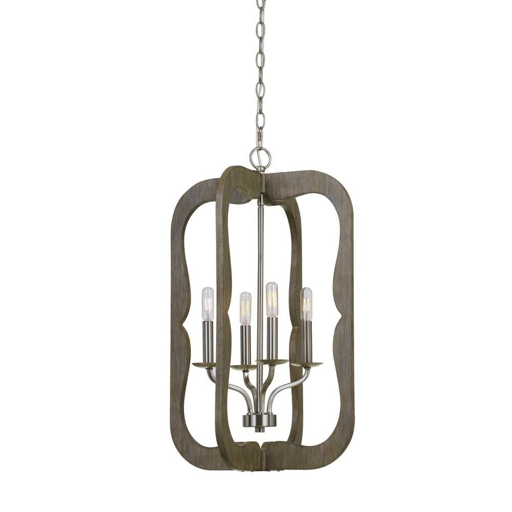 Pendant Fixture | Wood Frame | Chain | Distressed Brown