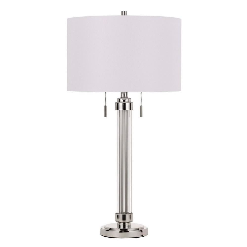 60 X 2 Watt Metal and Acrylic Table Lamp with Fabric Shade, White and Silver By Casagear Home