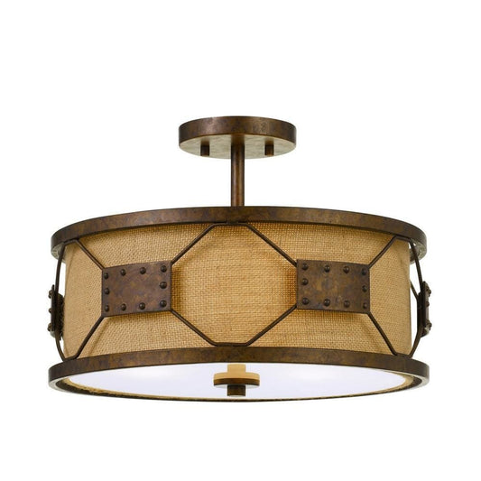 Metal Frame Drum Shade Pendant Fixture with Lattice Design, Rustic Bronze By Casagear Home