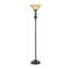 3 Way Glass Shade Torchiere Floor Lamp with Metal Pedestal Base, Black By Casagear Home