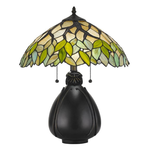 Tiffany Table Lamp | 2 Bulb | Leaf Glass Shade | Multicolor