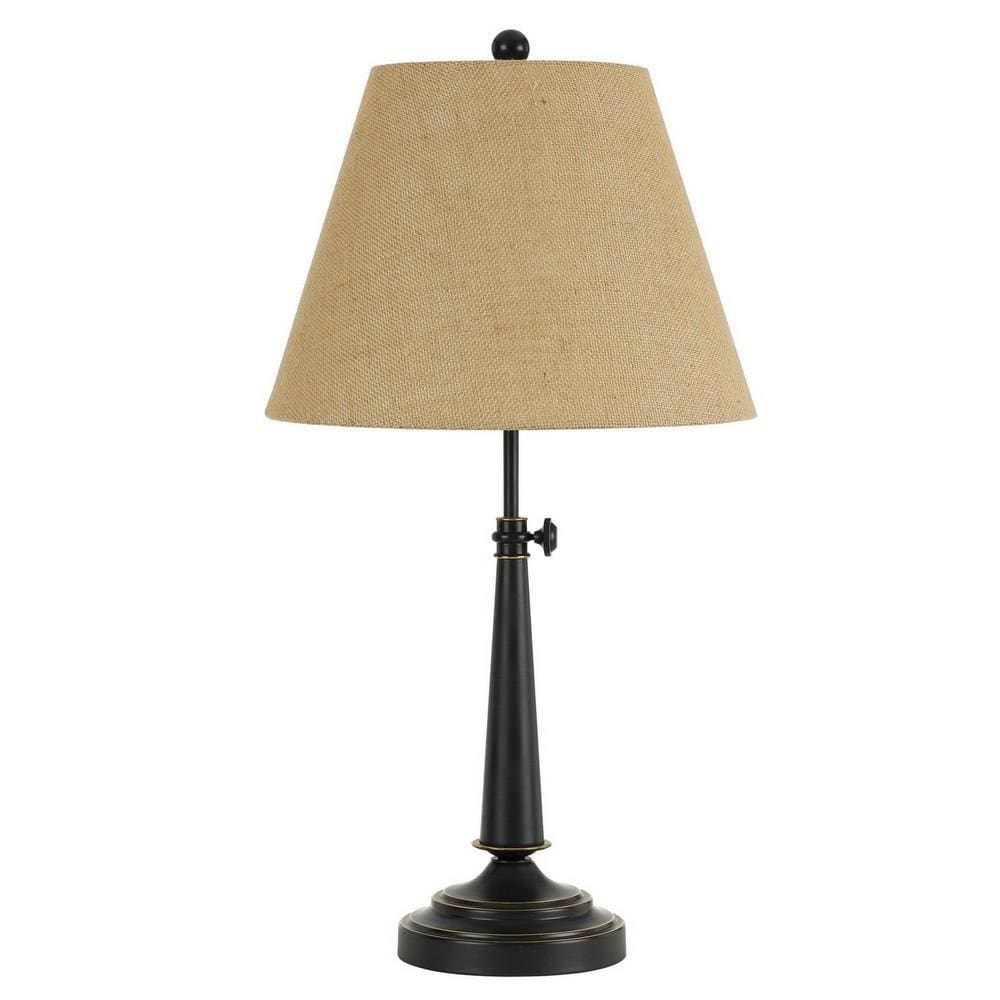 25 Inch Tapered Fabric Adjustable Table Lamp, Pedestal Base, Beige, Black By Casagear Home