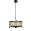 Cylindrical Drum Pendant Chandelier with Lattice Design, Black and Brass By Casagear Home