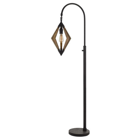 Tubular Metal Downbridge Floor Lamp with Wooden Accents, Black By Casagear Home