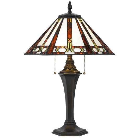 Tiffany Table Lamp | Pull Switches | Resin Pedestal | Bronze