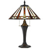 Tiffany Table Lamp with 2 Pull Switches and Resin Pedestal Body, Bronze By Casagear Home
