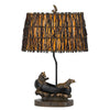 Table Lamp | 3 Way | Bear Canoe | Oval Wicker Shade | Antique Bronze