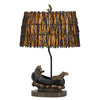 150W 3 Way Bear Canoe Table Lamp with Oval Wicker Shade, Antique Bronze By Casagear Home