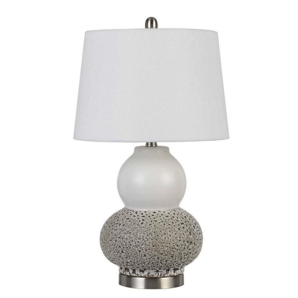 24 Inch Ceramic Urn Base Table Lamp, Tapered Fabric Shade, Set of 2, Gray By Casagear Home