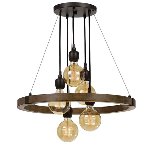 Chandelier | 60W x 5 | Wood & Metal Frame | Black & Brown
