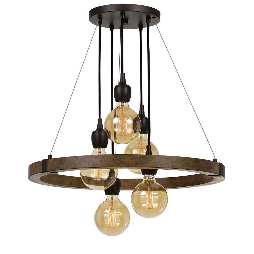 60 X 5 Watt Wood and Metal Frame Chandelier, Black and Brown By Casagear Home