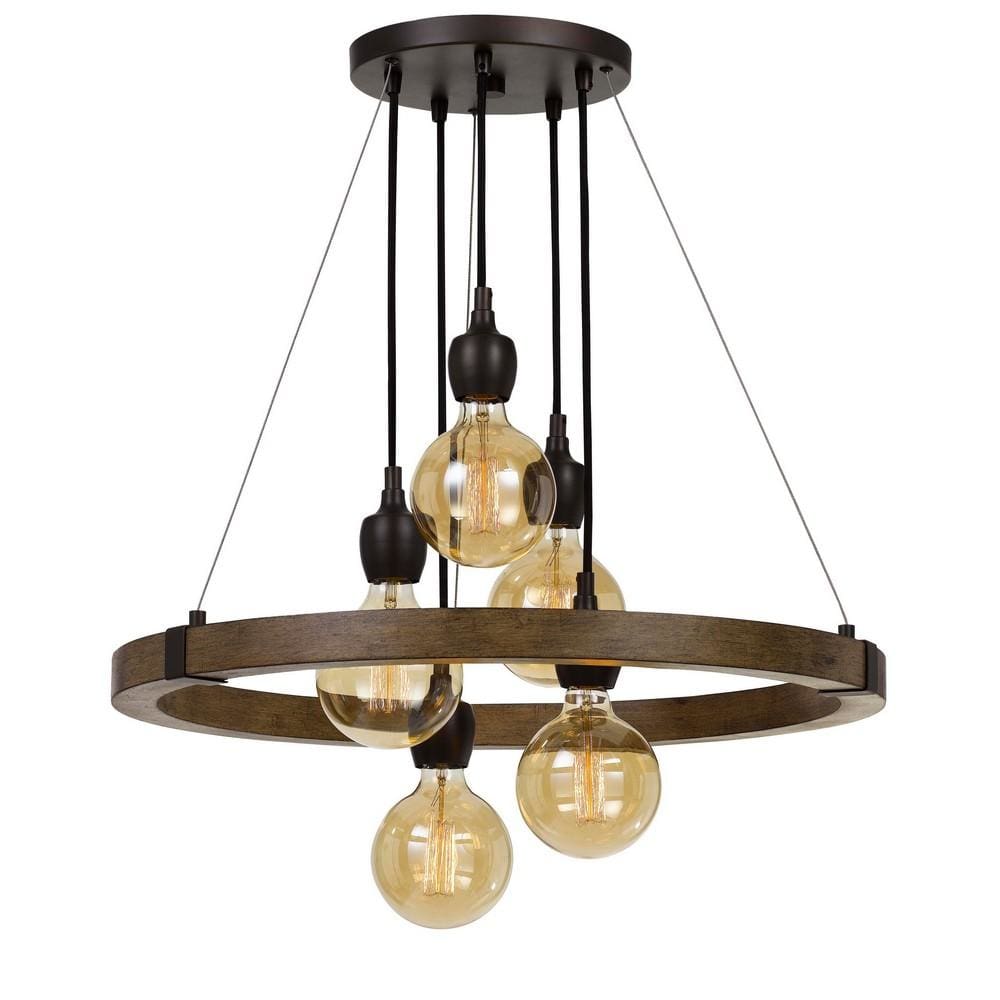 Chandelier | 60W x 5 | Wood & Metal Frame | Black & Brown