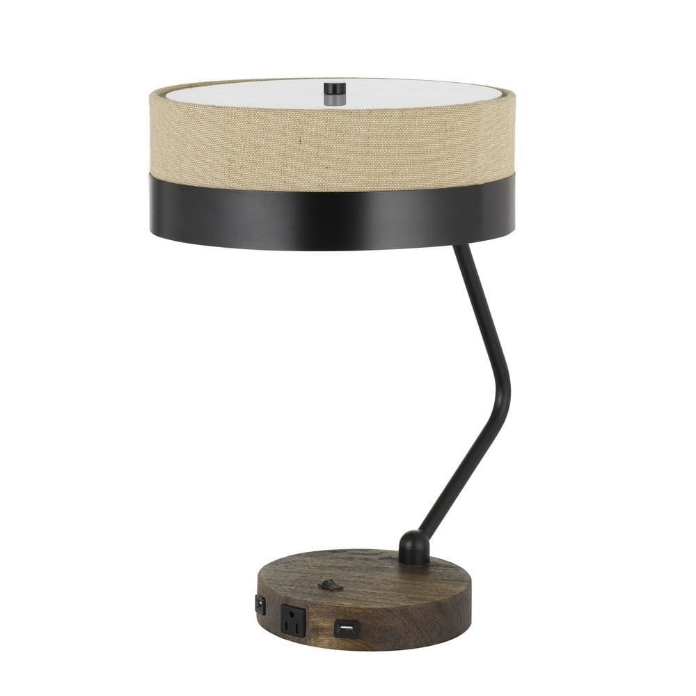Desk Lamp | Fabric Shade | Metal & Wood Base | Beige & Black