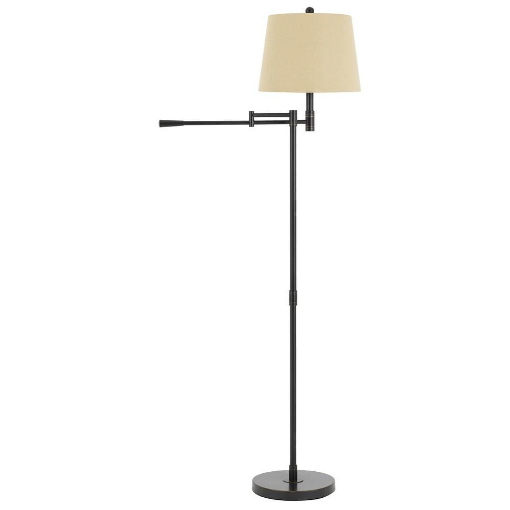 Metal Floor Lamp with Swing Arm and Tubular Stand, Beige and Black By Casagear Home