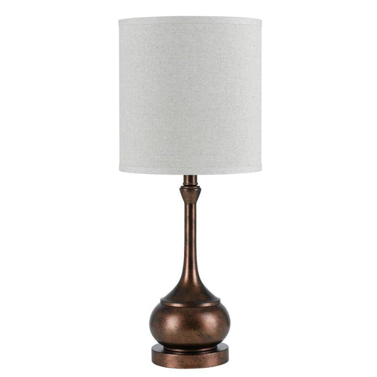 Elongated Bellied Shape Metal Accent Lamp with Drum Shade, Rustic Bronze By Casagear Home