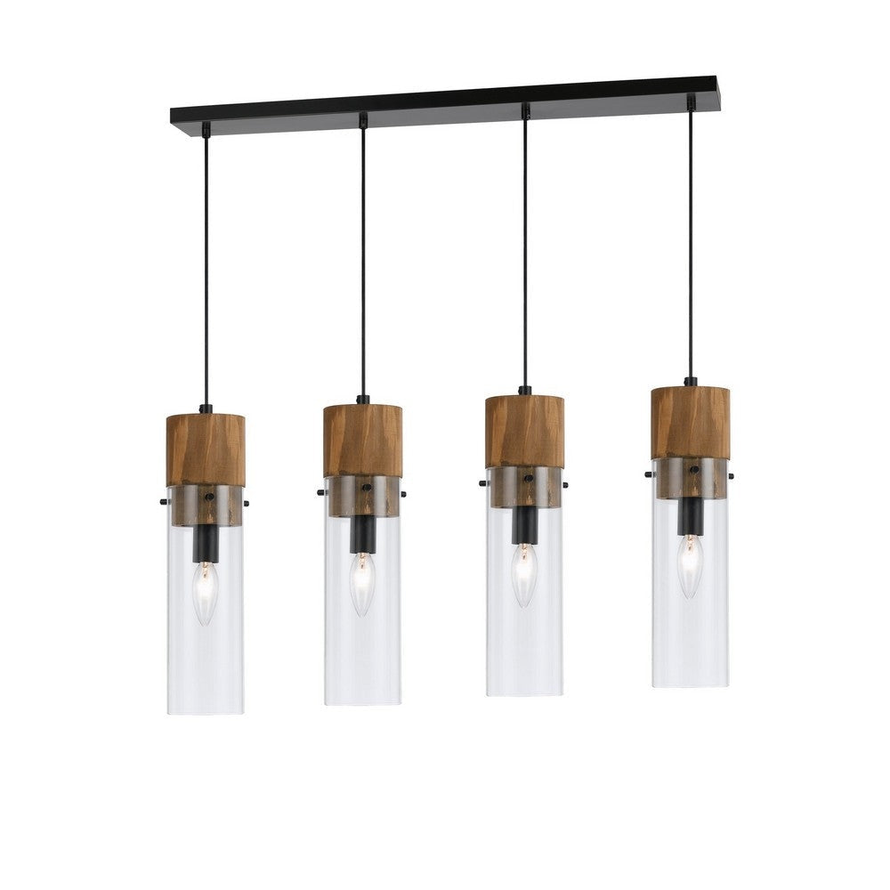60 X 4 Watt Wood and Metal Fixture with Cylindrical Shades, Brown and Black By Casagear Home